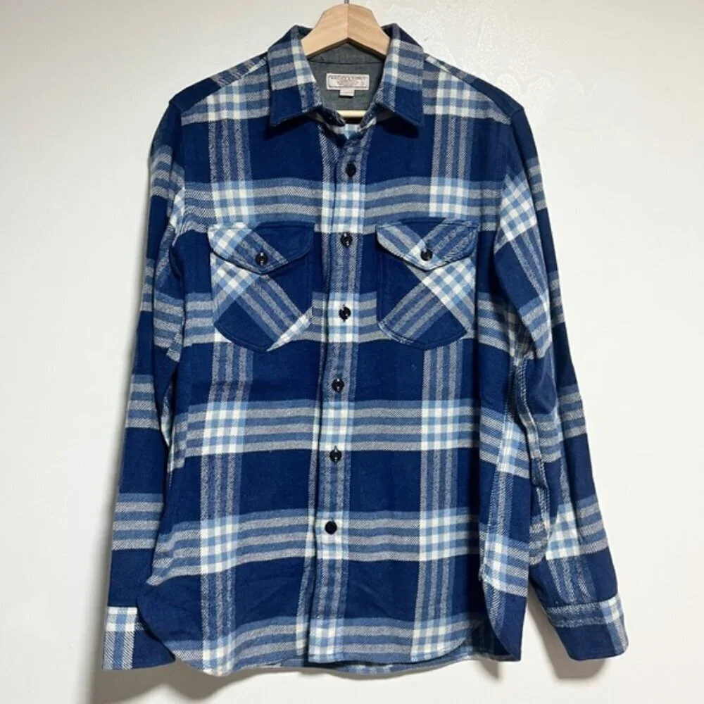 Wallace & Barnes Blue Plaid Flannel Shirt – Size S – 100% Cotton